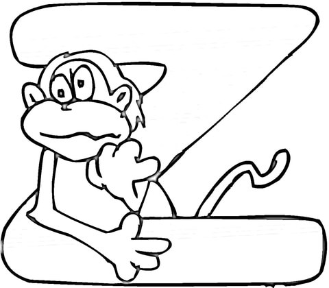 Letter Z With Monkey Coloring Page